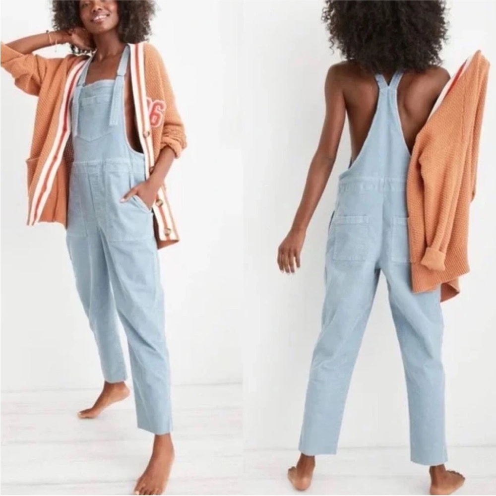 Aerie Werk and Play Corduroy Overalls, M, Grey Blue